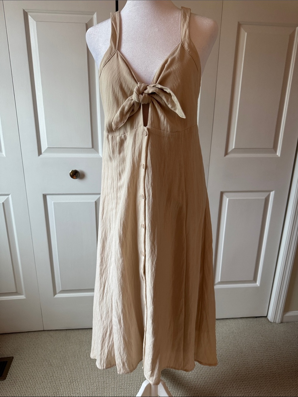 Astr Tie-Front Midi Dress in Beige
